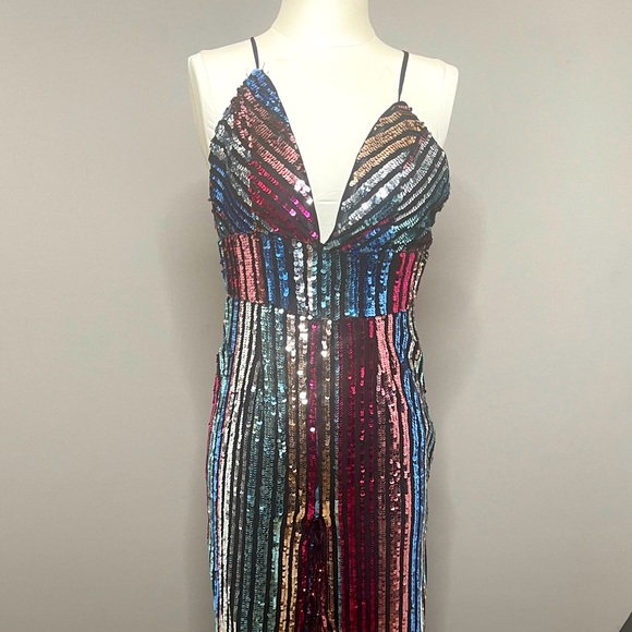Sequin spaghetti straps multi color jump suit. - Picture 1 of 11